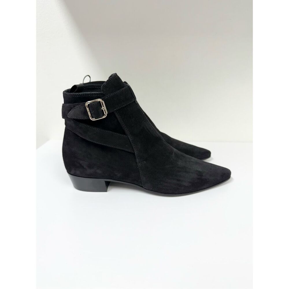 Miu Miu Black Suede Buckle Wrap Around Strap Jodhpur Ankle Boots Booties 38 US 8